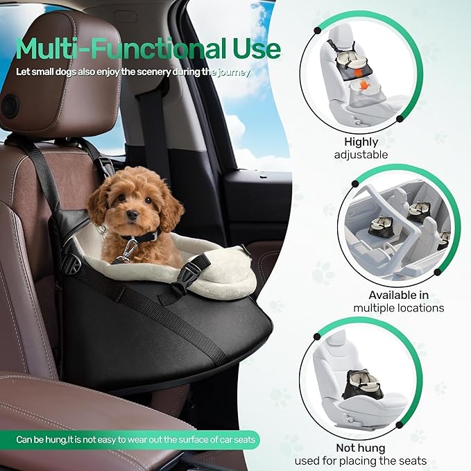 YUDODO 1-7lbs Tiny Dog Car Seat for Teacup Chihuahua Yorkie Luxury PU Leather Small Dog Booster Seat with Safety Belt, Soft Cushion, Black