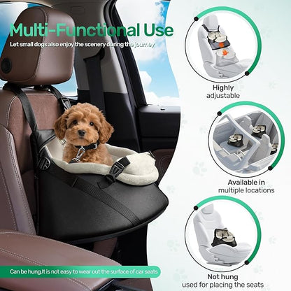 YUDODO 1-7lbs Tiny Dog Car Seat for Teacup Chihuahua Yorkie Luxury PU Leather Small Dog Booster Seat with Safety Belt, Soft Cushion, Black