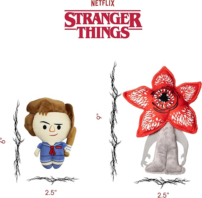 design LAB, Inc. Stranger Things Official Merchandise | Interactive Toys for Indoor Play | Steve & Demogorgon 2-Pack Set | Cool Dog Toy Stuffed Animals | Stranger Things Toys