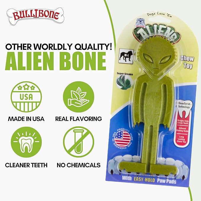 Bullibone Alien Bone: Chew Toy for Aggressive Chewers and Small Dogs (3 Pack)