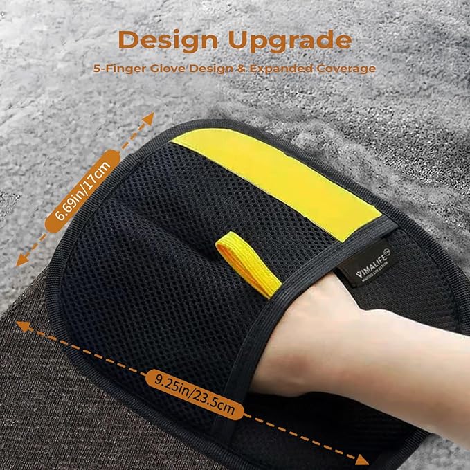 VIMALIFE Pet Hair Removal Glove for Dogs and Cats, Quick Cleaning Electrostatic Hair Remover, Reusable for Sofa, Carpet, Clothing & Car Seats, Easy Fur Cleaning Tool for Home & Travel, Yellow Black