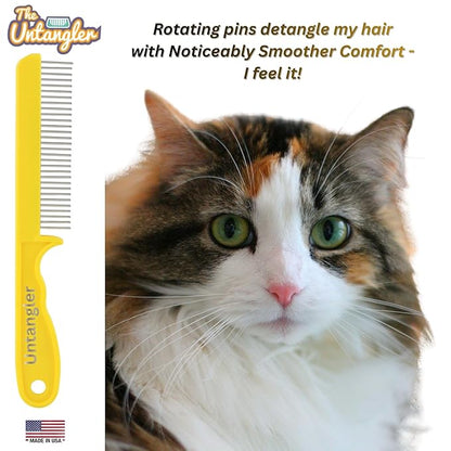 Super-Groom Combs with Smooth Rotating Teeth for Painless Mat Removal (30 Fine-Spaced Teeth, Sun Yellow)