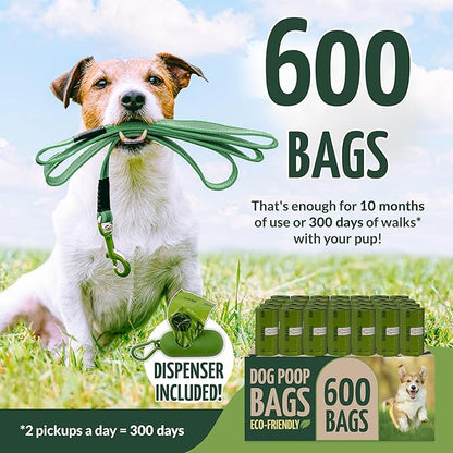 Reli. Biodegradable Dog Poop Bags Rolls (600 Pack, 40 Rolls) | 9"x13" Oxodegradable | Large Dog Poop Bags | Unscented, Leak Proof for Doggie/Pet Waste | Green Eco-Friendly | w/Leash Clip Holder