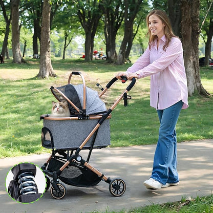 Dog Stroller for Dogs - 3 in 1 Pet Stroller with Detachable Storage Basket 4 All-Terrain Rubber Wheels Pull Rod Durable Travel Carrier for Max 33 lbs Medium Dogs 2 Small Cats (Grey)