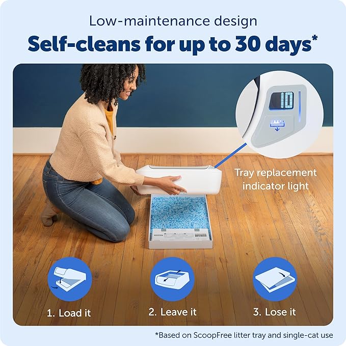 PetSafe ScoopFree Crystal Pro Self-Cleaning Cat Litter Box System – Enclosed Front-Entry – Advanced Odor Control – Includes 1 Disposable Crystal Litter Tray – White (PAL00-18017)