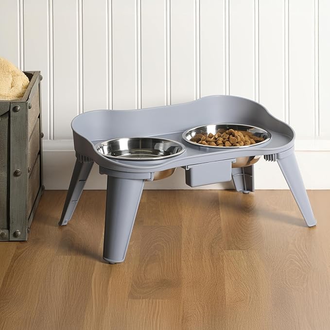 Gibson Home Wags N’ Whiskers 3 Piece Elevated Pet Bowl Set, 12oz Stainless Steel Dog & Cat Bowl with PP Stand, Non-Slip Raised Feeder, Food & Water Station, Dishwasher Safe, Blue