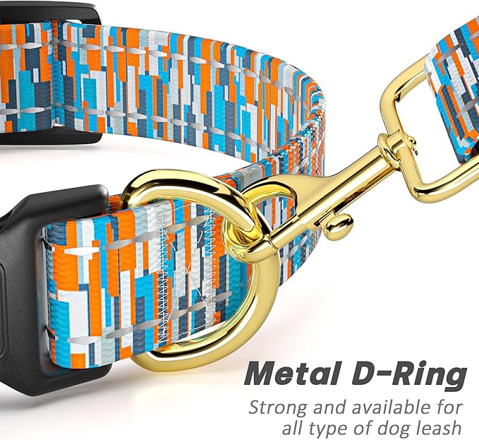 Reflective Dog Collar for Large Dogs, Cute Boho Adjustable Heavy-Duty Nylon Puppy Collar for Boy and Girl Female, Soft Pet Accessories with Quick Release Buckle, Colorful Spliced