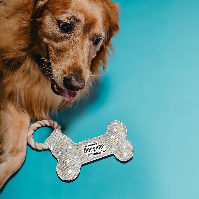 Pavilion - Happy Doggone Birthday - 11" Bone Puppy Dog Toy with Rope Handle K-9 Furry Companion Sprinkles Celebration Aging Birthday Gift Present
