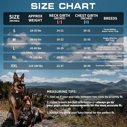 Auroth Tactical Dog Harness for Large Dogs No Pull Adjustable Pet Harness Reflective Working Training Easy Control Pet Vest Military Service Dog Harnesses Black XL