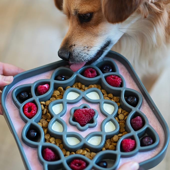 Messy Mutts Interactive Square Puzzle Feeder | Cool Grey (8 Cup) | 11' x 11' Square Slow Feeder for Dogs | Enrichment Food Dish for Slow Eating, Bloating