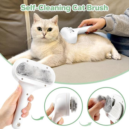 ETACCU Cat Steam Brush, 3 in 1 Cat Steam Brush for Shedding & Grooming, Steam Brush for Dogs/Cats, Remove Tangled Loose Hair for Long & Short Haired, Self Cleaning Pet Steam Brush with Release Button