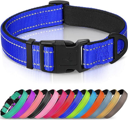 Joytale Reflective Dog Collar, Soft Neoprene Padded, Metal D-Ring, Nylon Pet Collar Adjustable for Extra Large Dogs, Royal Blue, XL