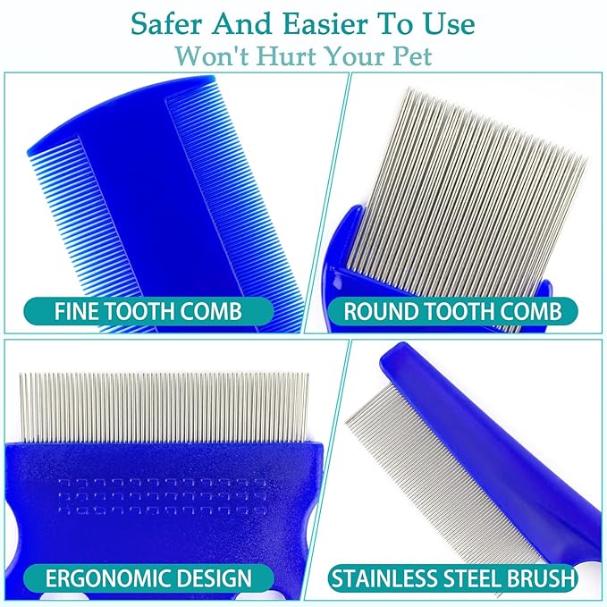 5 Pack Pets Grooming Comb Set, Pet Combs With Fine Tooth, Detangling Brushes, Float Hair Removers for Dog and Cat Clean up and Groom