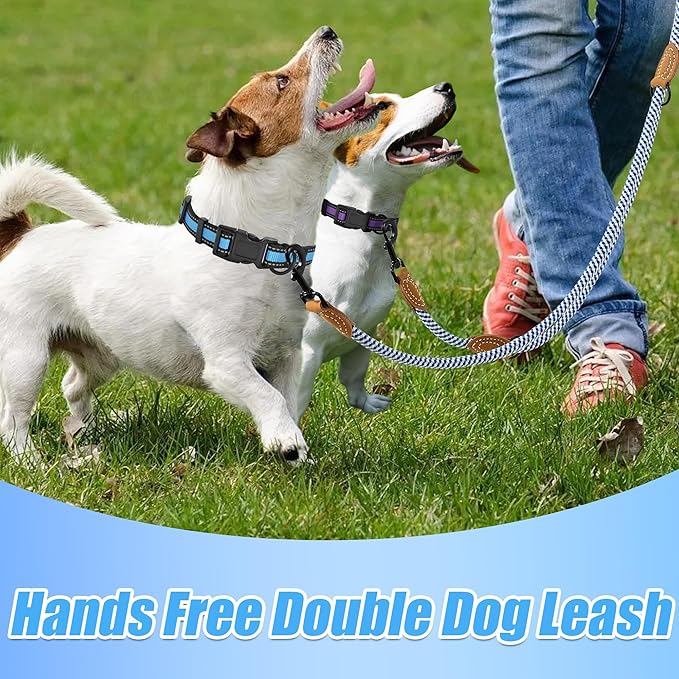 Mile High Life Dual Dog Leash - Double, Hands Free with Leather Connection - 360 Swivel, No Tangle - Blue Gray, 8FT