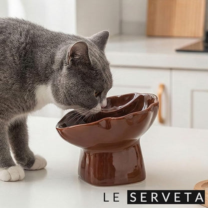 Ceramic Raised Pet Slow Feeder Bowl, Elevated Cat and Dog Slow Feeder, Decorative Standing Doggy Design, Anti-Slip Base, Anti-Vomiting (Brown)