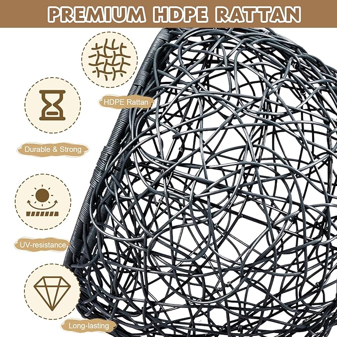 Cat Swing Bed with Stand & Cushion Indoor Outdoor, Egg Chair with Rattan Wicker Appearance, Indoor Hanging Swinging Hammocks for Cat, Dogs, and Small Animals Bedroom Porch (Gray-2)
