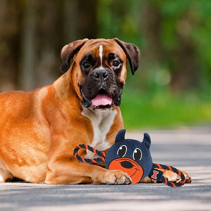 Pets First NCAA Illinois Fighting Illini Nylon Mascot Dog Toy with Tough Dog Ropes & Inner Squeaker in Bright Team Colors