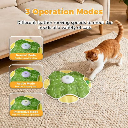 Cat Toys for Bored Indoor Adult Cats, Rechargeable Interactive Cat Toy, 2 in 1 Hide and Seek Cat Toy with Motion Activated, Moving Concealed Feathers, Bored Adult Cats Wand Toy