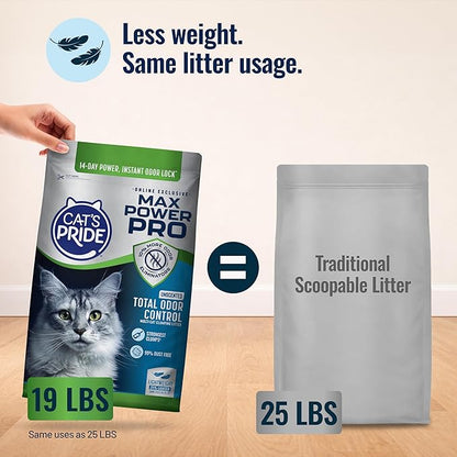 NEW Cat's Pride Max Power PRO Online-Exclusive: Total Odor Control - Up to 14 Days of Powerful Odor Control - Our Strongest Clumps - 99% Dust Free - Multi-Cat Litter, Unscented, 19 Pounds