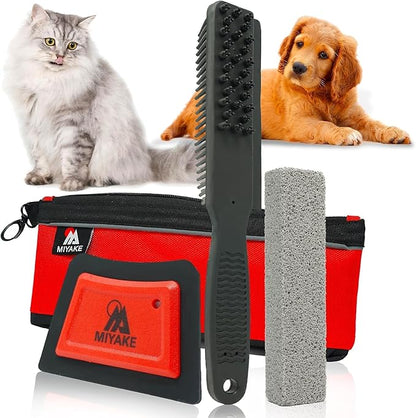 Miyake 3-in-1 Pet Hair Remover Rubber Brush with Squeegee, Cat and Dog Hair Remover Pumice Stone Tool, Lint & Carpet Cleaner for Couch, Furniture, Clothes, Pet Bed, Car Detailing Supply & Home Tools