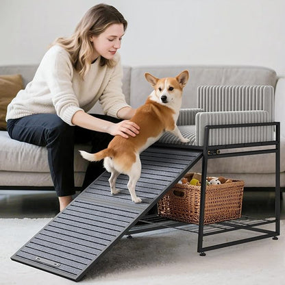 Pet Stairs Ramp with Seat,Dog Window Perch with Stairs and Storage,Dog Seat with Ramp Steps,Folding Pet Ramp for Dogs Cats,Bunk Bed Chair with Sofa Cushion for Bed Couch Office,Hold Up to 110 lbs