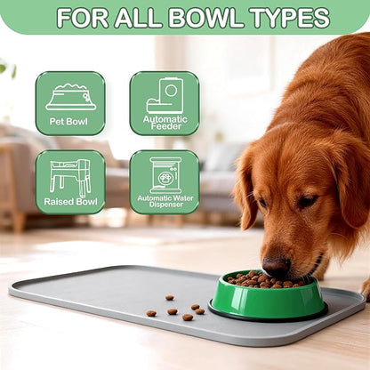 100% Waterproof Silicone Pet Feeding Mat,Warped Resistant Raised Edge BPA-Free Dog Cat Food Mats, Non-Slip Pet Placemat with High Lip to Prevent Spills, Dishwasher Safe, 21.5"x14" Grey