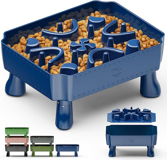 UPSKY Slow Feeder Dog Bowls, 2 in 1 Dog Puzzle Slow Feeder for Large Breed, Maze Elevated Dog Food Bowl Anti-Choking Interactive Dog Feeding Bowls Slow Down Eating for Boredom Blue