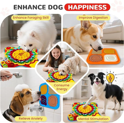 Dog Snuffle Mat and Lick Mats Set, Interactive Dog Enrichment Puzzle Toys for Puppy Small Medium Breed Dogs Cats, Cognitive Sniff Foraging Mats for Slow Feeding Treat Game Mental Stimulation