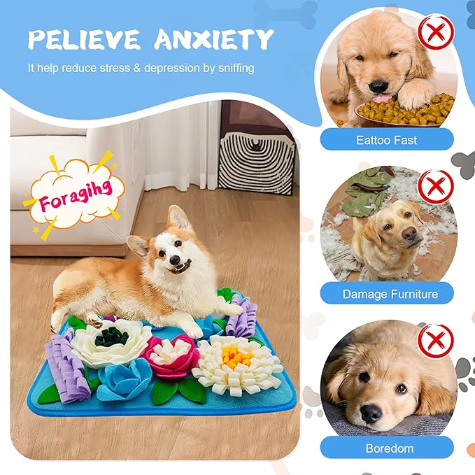Snuffle Mat for Dogs Sniffing Feeding Mat for Small and Medium Breed Dogs and Cats Non-Slip/Portable/Durable Interactive Puzzle Pet Puppies Toys Encourages Natural Foraging Skills