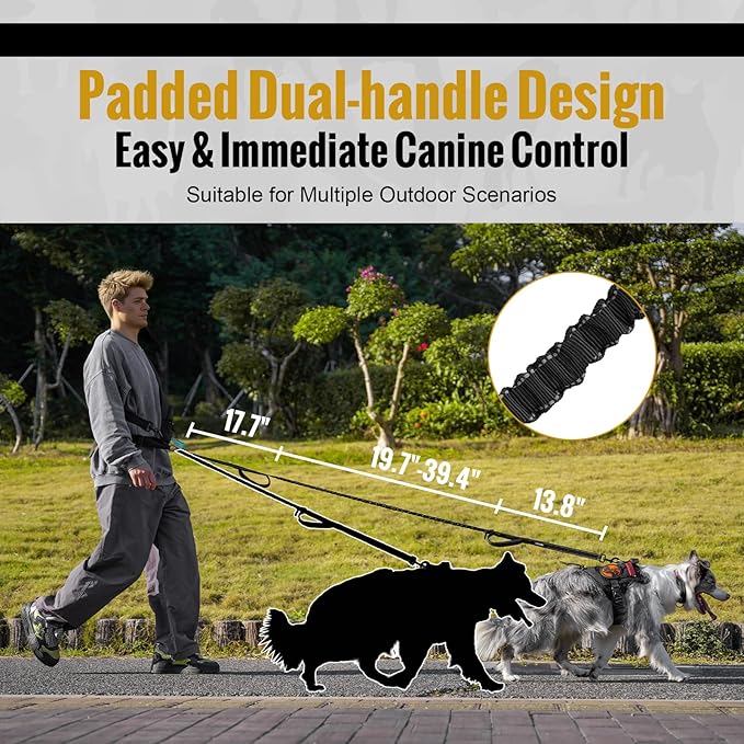 OneTigris Hands Free Dog Leash, Waist Leash for Dog Walking with Detachable Chest Bag, Thickened Mesh Lumbar Support and Durable Bungee Straps, Running leashs for Medium Large Dogs