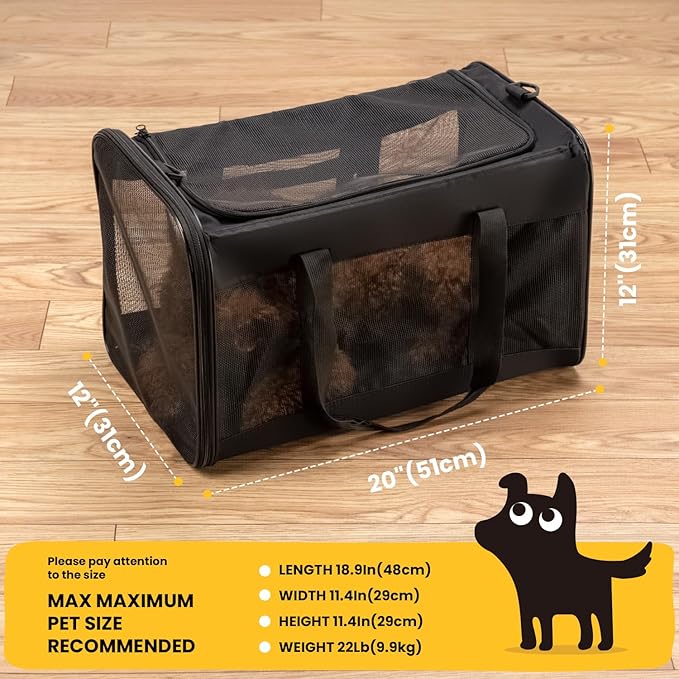Dog Carrier Bag,Soft-Sided Pet Carriers for Dogs with 4-Sided Mesh, Cat Transport for Large Cats Small Dog Up to 20lb,Collapsible Dat Travel Carrier-L,Black