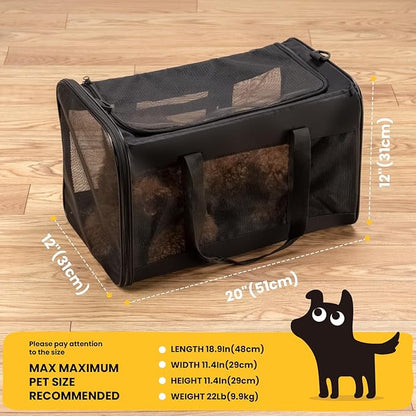 Dog Carrier Bag,Soft-Sided Pet Carriers for Dogs with 4-Sided Mesh, Cat Transport for Large Cats Small Dog Up to 20lb,Collapsible Dat Travel Carrier-L,Black
