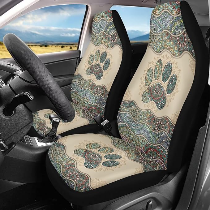 Dog Paw Car Seat Cover, Non-Slip Auto Front Seat Covers Automobile Seats Protectors Car Accessories for Vehicle, Cars, Sedan, Truck, SUV, Van