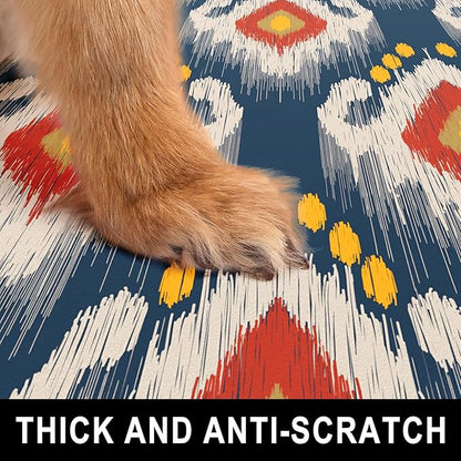 Dog Food Mat, 16" x 24" Boho Absorbent Dog Cat Bowl Mat for Food and Water, Cute Anti-Slip Rubber Pet Feeding Rug Protect Floors, Placemat for Feeding & Watering Supplies, Abstract Art