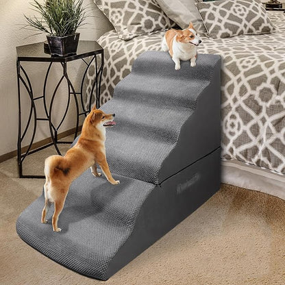 Dog Stairs for High Beds 30 inches Tall for Small Dogs, Pet Steps for High Bed up to 30-36 Inch, Lightweight Foam Dog Ramp for Old Cats, No Assembly Required, Grey
