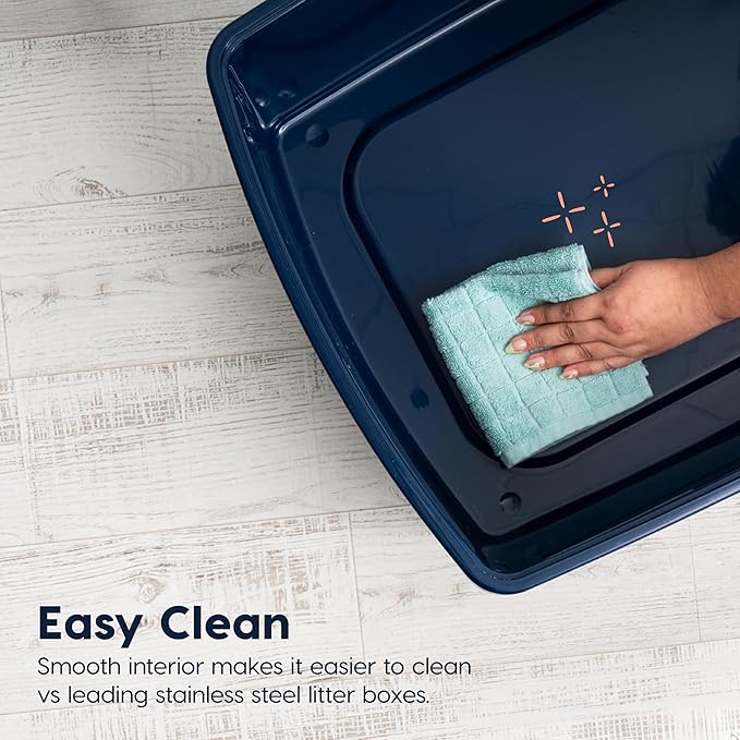 IRIS USA XX-Large Side Entry Cat Litter Box, Open Top Extra Large Litter Box for Big Cats and Multi-Cat Households, High Sided Scatter Shield, Easy to Clean, 30" L x 20" W x 14" H, Navy