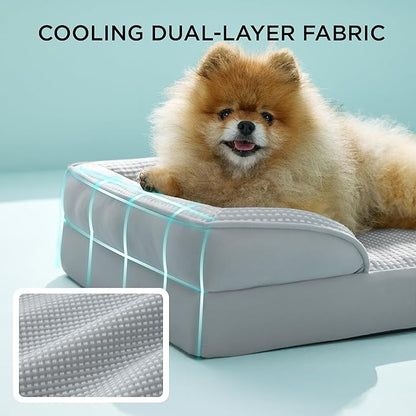 Bedsure Cooling Dog Bed for Small Dogs - Orthopedic Small Dog Cat Cooling Bed Washable, Comfort Pet Couch Sofa with Waterproof Removable Cover, Pets Bed with Nonskid Bottom, Cooling Grey, 24"