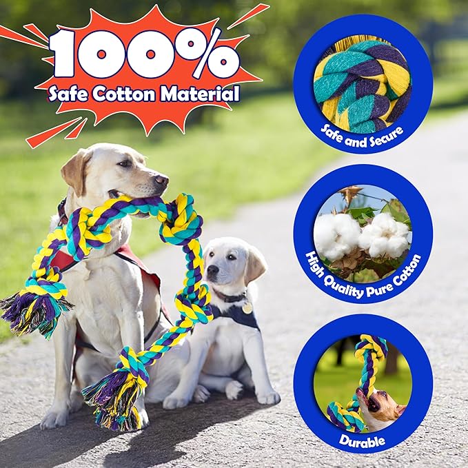 Dog Rope Toys for for Aggressive Chewers, Nearly Indestructible Dog Toys Set With Squeak Octopus for Large/Medium Dogs, Full of Attractiveness, Heavy Duty Natural Cotton Rope Chew Toy,Tug Toy 9 Pack