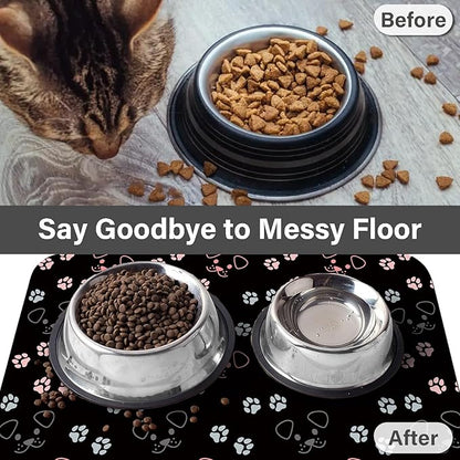 Patterned Cat & Dog Bowl Mat for Food and Water, 12"×20" Quick Dry Absorbent Pet Feeding Mat, Eco-Friendly Dog Placemat