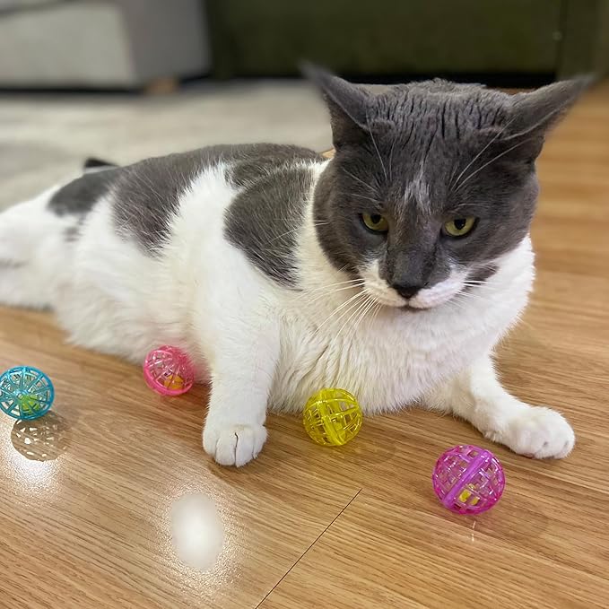 SPOT Lattice Balls Cat Toys - Durable, Fun Balls with Bells Perfect for Swatting and Batting, Colorful Toys to Entertain Indoor Cats and Kittens, - 1.5 inch, 4 pcs