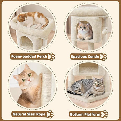 Yaheetech 23.5in Cat Tree Tower, Cat Condo with Sisal-Covered Scratching Posts, Cat House Activity Center Furniture for Kittens, Cats and Pets - Beige