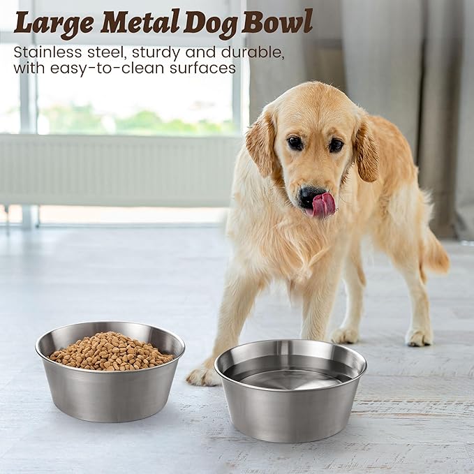 Heavy-Duty Stainless Steel Dog Bowl - Food Grade 304, Rustproof & BPA Free - Easy to Clean, Dishwasher Safe -Large (64oz, 8 Cups) Sizes for Dogs 80-110lbs