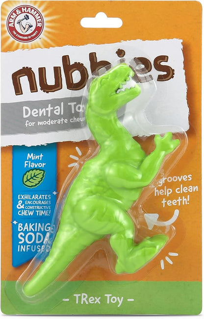 Arm & Hammer for Pets Nubbies Dental Toys T-Rex Dental Chew Toy for Dogs Best Dog Chew Toy for Moderate Chewers Reduces Plaque & Tartar Buildup Without Brushing, Mint Flavor (Pack of 1)