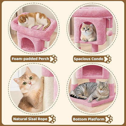 Yaheetech 23.5in Cat Tree Tower, Cat Condo with Sisal-Covered Scratching Posts, Cat House Activity Center Furniture for Kittens, Cats and Pets - Pink