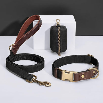 Didog Soft PU Leather Dog Collars for Medium Dogs,Classic Adjustable Dog Collars with Quick Release Metal Buckle,Easy Clean and Comfortable with Nylon Lining,Black,M Neck 14-19"