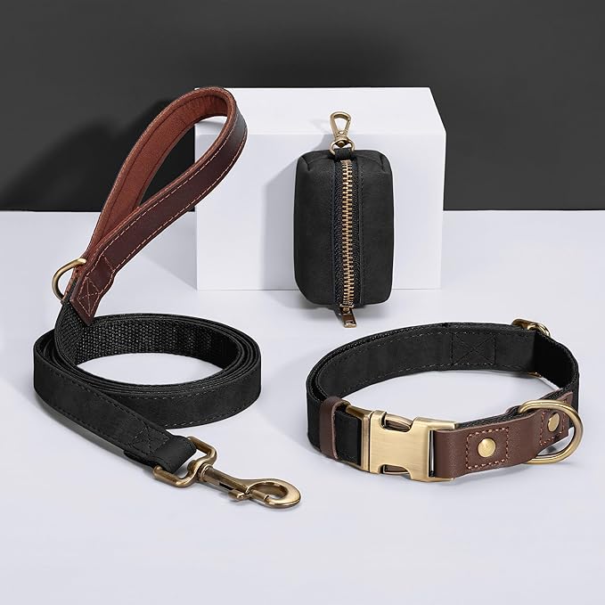 Didog Soft PU Leather Dog Collar for Large Dogs,Classic Adjustable Dog Collars with Quick Release Metal Buckle,Easy Clean and Comfortable with Nylon Lining,Black,L Neck 16-23"