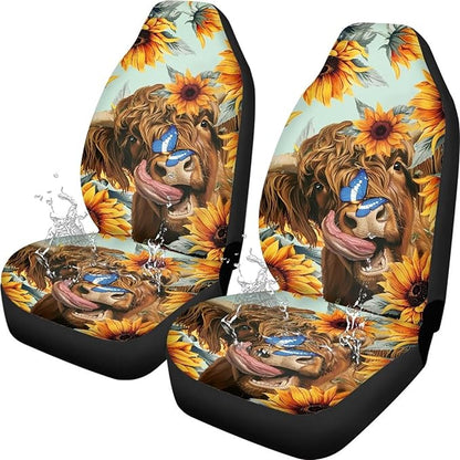 Highland Cow Car Seat Covers Anti Slip Car Seat Covers Front Seats Only Easy to Install and Clean Removable Automotive Accessories Universal Fit for Most Vehicle