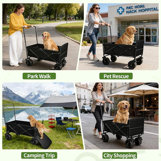 Dog Stroller for Large Dogs,Pet Stroller for Medium Dogs Up to 150lbs,Folding Dog Wagon Cart,Heavy Duty All-Terrain with Adjustable Handle,Storage Organizer,Waterproof Oxford Fiber,Black