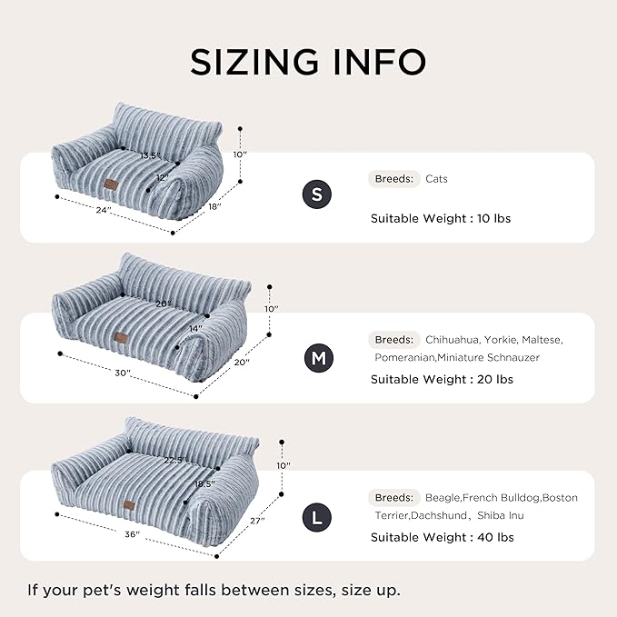 Bedsure ComfyFleece Cute Cat Couch for Pets - Fluffy Small Dog Sofa with Premium Soft Corduroy Fleece, Pet Sofa with Washable Cover, Supportive Dog Couch Bed for Small Dogs, 30inch, Vintage Indigo
