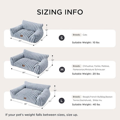 Bedsure ComfyFleece Cute Cat Couch for Pets - Fluffy Small Dog Sofa with Premium Soft Corduroy Fleece, Pet Sofa with Washable Cover, Supportive Dog Couch Bed for Small Dogs, 30inch, Vintage Indigo